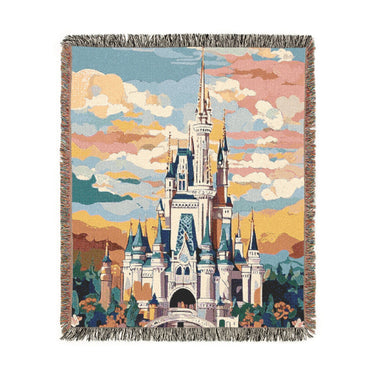 Watercolor Castle Woven Throw Blanket